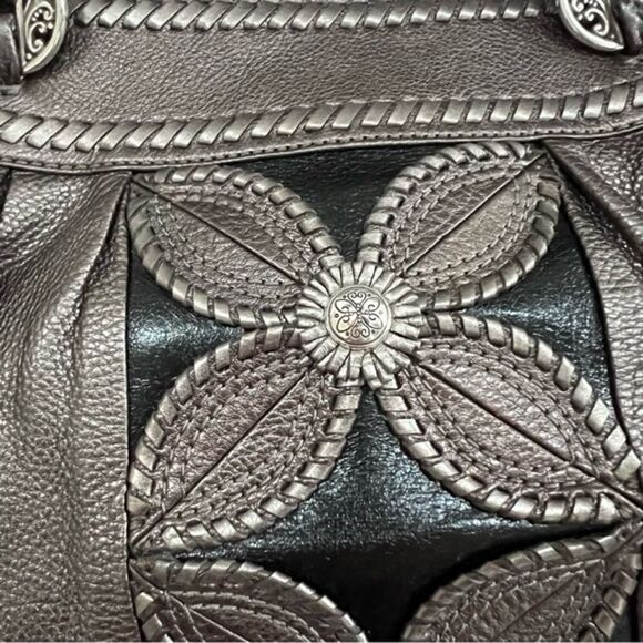 Brighton Pewter Leather Mon Amie Shourlder Handbag Embroidered Floral - Picture 7 of 7